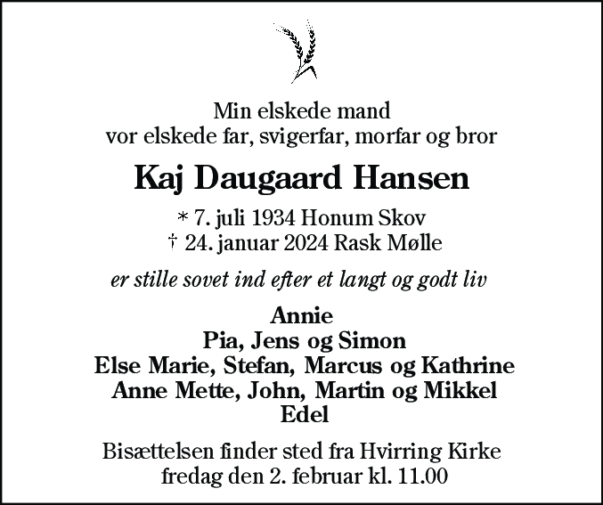 Dødsannonce for Kaj Daugaard Hansen