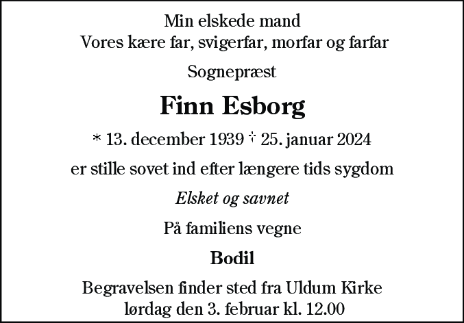 Dødsannonce for Finn Esborg