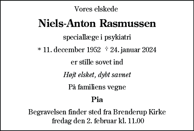 Dødsannonce for Niels-Anton Rasmussen