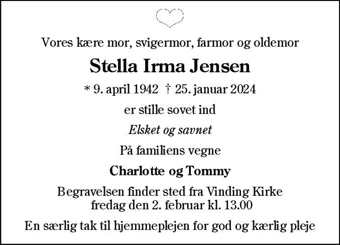 Dødsannonce for Stella Irma Jensen
