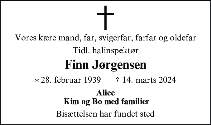 Dødsannonce for Finn Jørgensen
