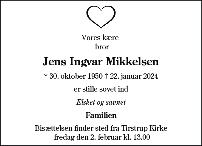 Dødsannonce for Jens Ingvar Mikkelsen