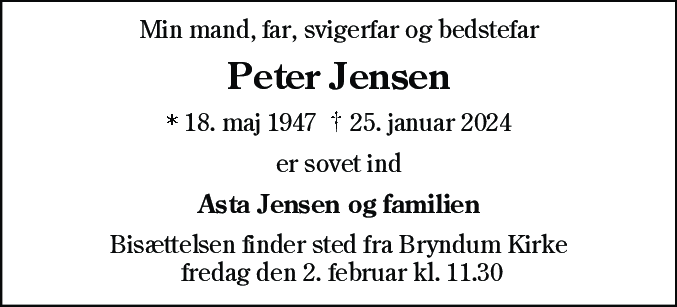 Dødsannonce for Peter Børge Jensen