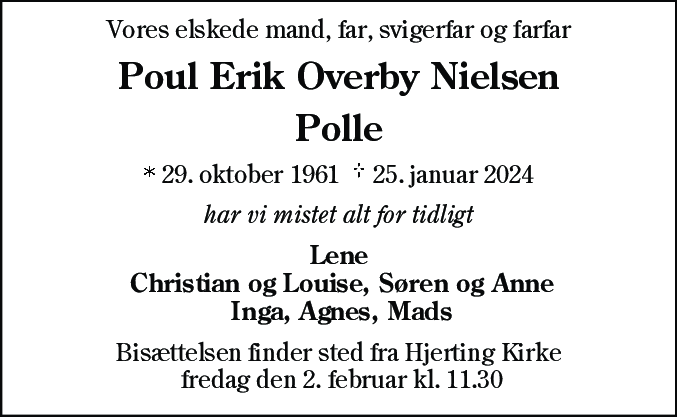 Dødsannonce for Poul Erik Overby Nielsen