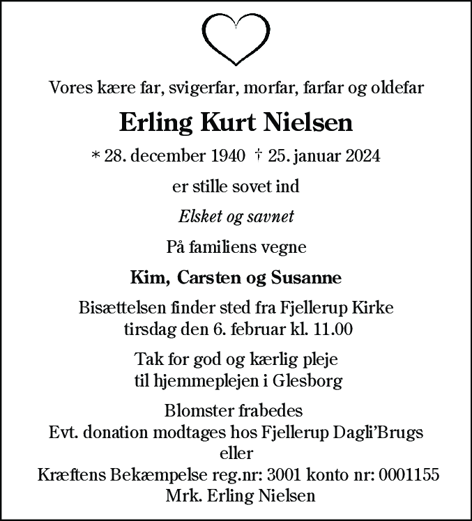 Dødsannonce for Erling Kurt Nielsen