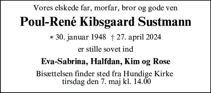 Dødsannonce for Poul-René Kibsgaard Sustmann