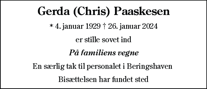 Dødsannonce for Gerda  Paaskesen