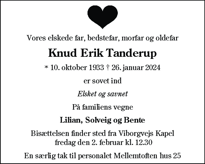 Dødsannonce for Knud Erik Tanderup