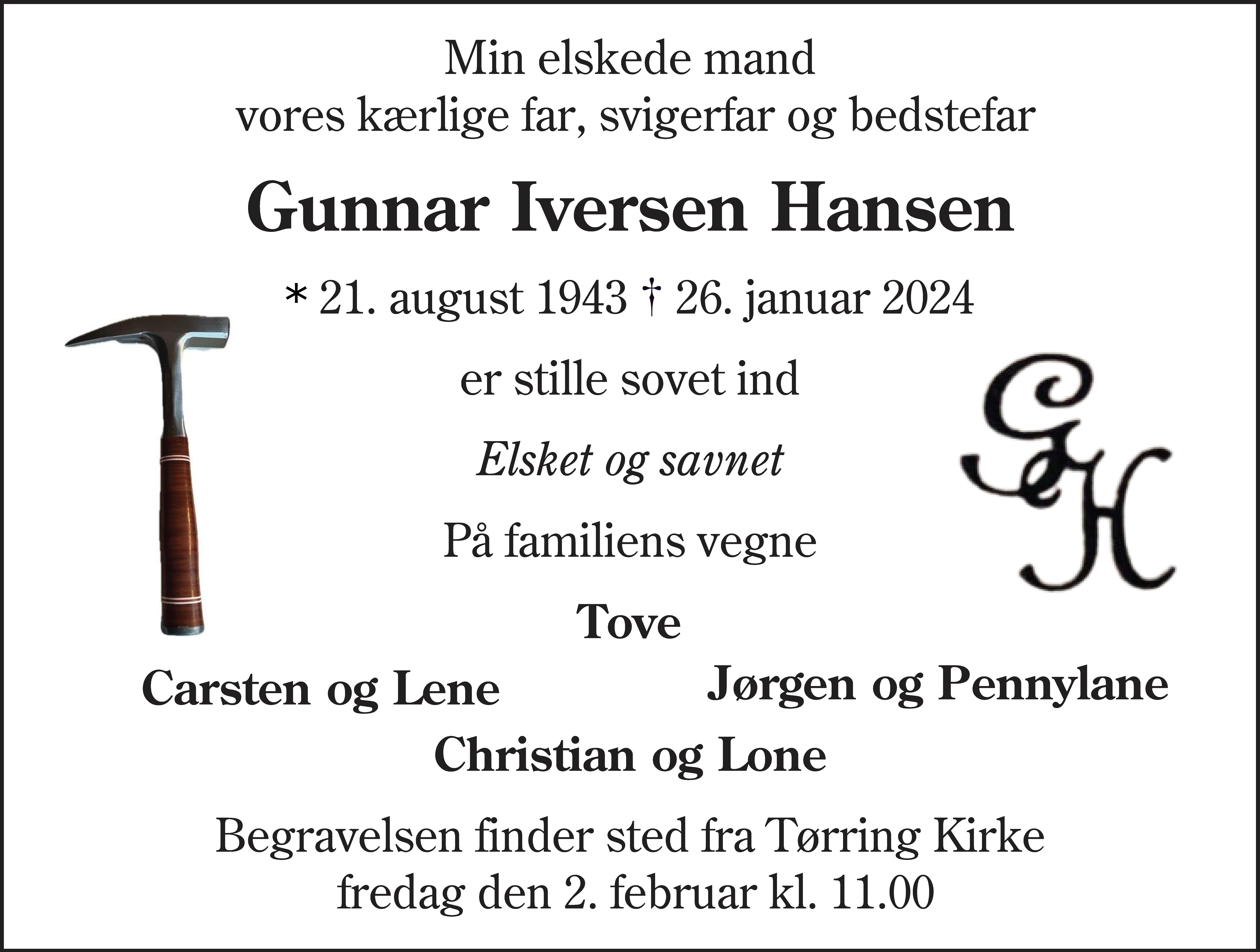 Dødsannonce for Gunner Iversen Hansen