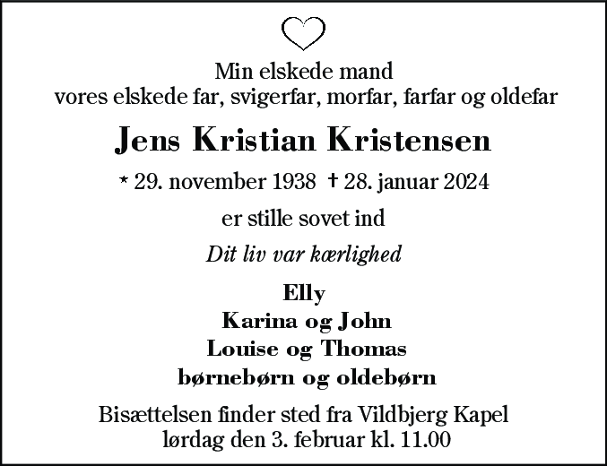 Dødsannonce for Jens Kristian Kristensen