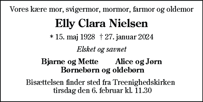 Dødsannonce for Elly Clara Nielsen