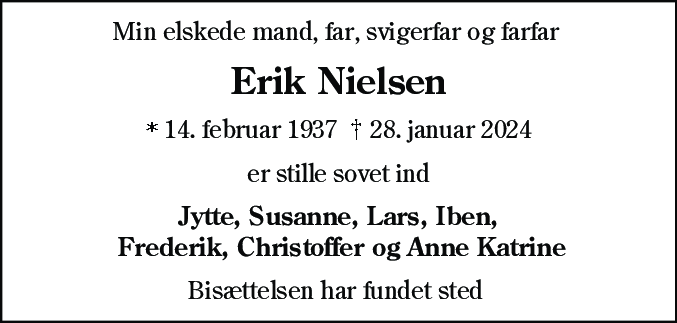 Dødsannonce for Erik Nielsen