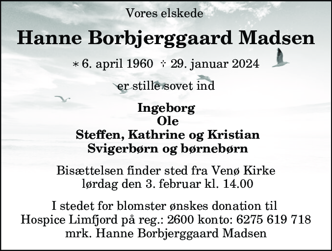 Dødsannonce for Hanne Borbjerggaard Madsen