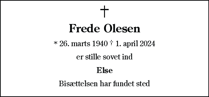 Dødsannonce for Frede Olesen