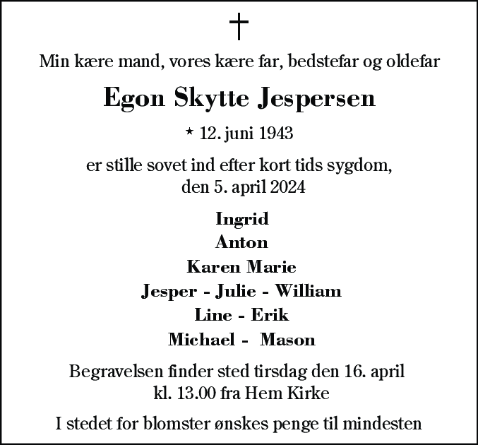 Dødsannonce for Egon Skytte Jespersen