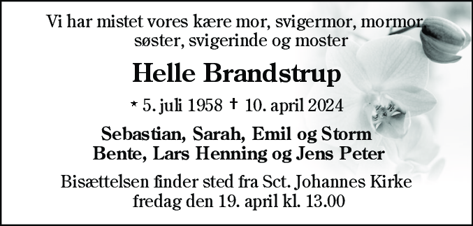Dødsannonce for Helle Brandstrup