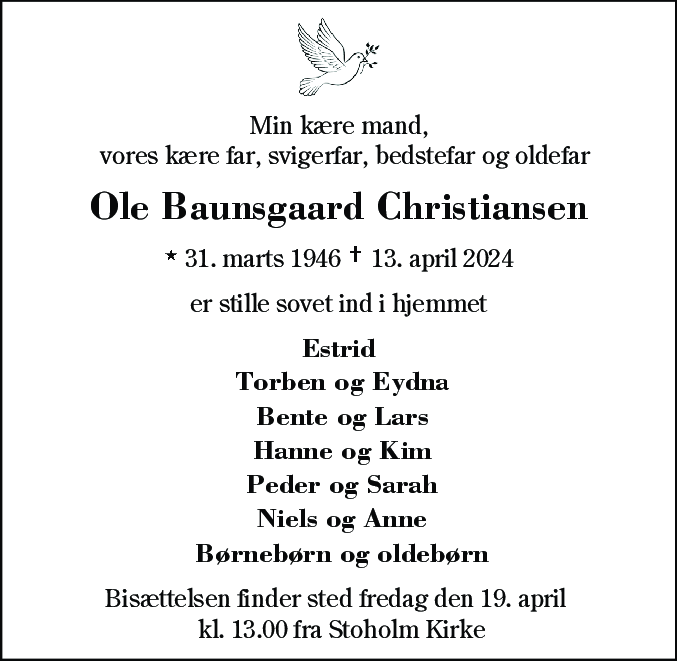 Dødsannonce for Ole Baunsgaard Christiansen