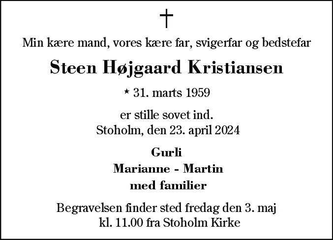 Dødsannonce for Sten Højgaard Kristiansen