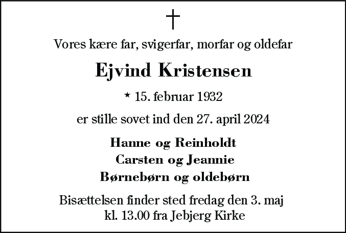 Dødsannonce for Ejvind Kristensen