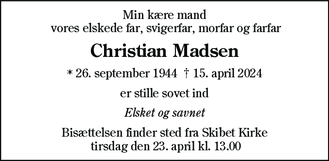 Dødsannonce for Christian Madsen