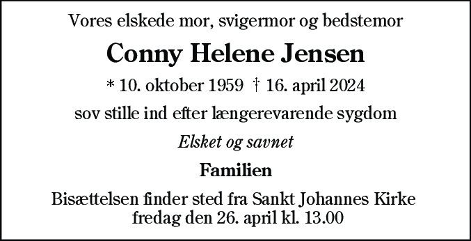 Dødsannonce for Conny Helene Jensen
