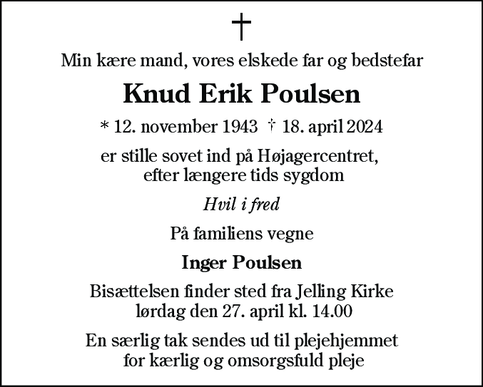 Dødsannonce for Knud Erik Poulsen