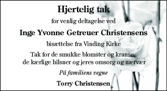 Dødsannonce for Inge Yvonne Getreuer Christensen