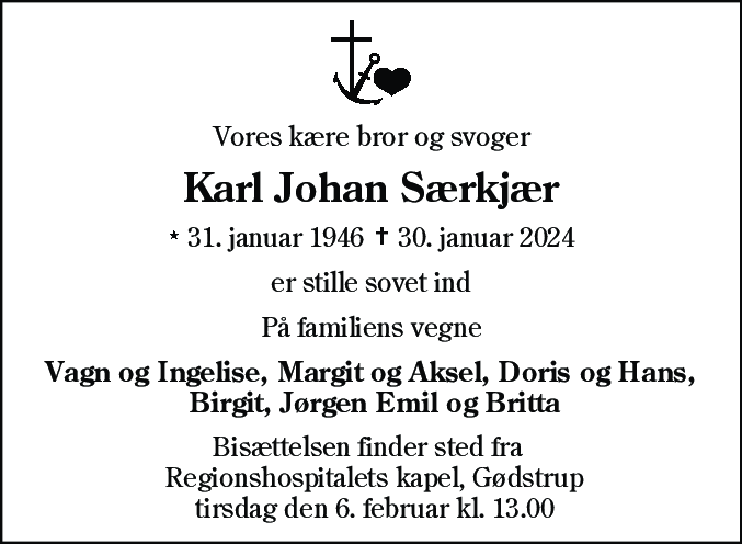 Dødsannonce for Karl Johan Særkjær
