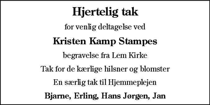 Dødsannonce for Kristen Kamp Stampe