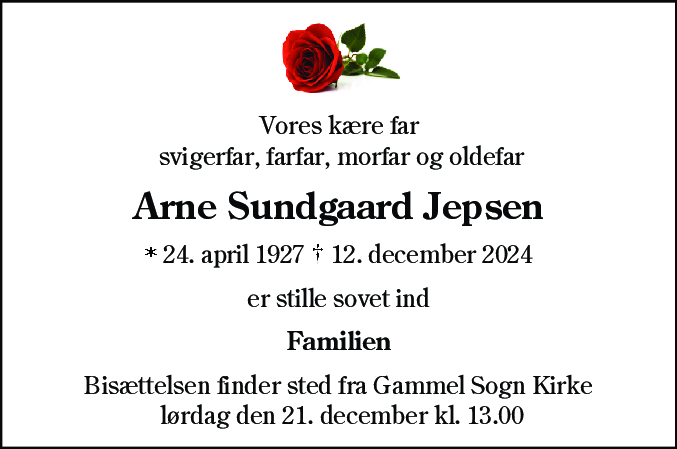 Dødsannonce for Arne Sundgaard Jepsen