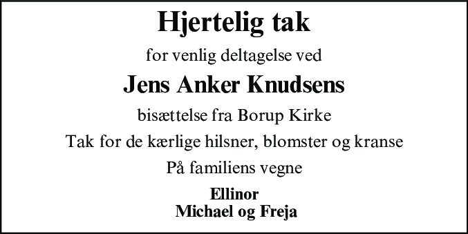 Dødsannonce for Jens Anker Knudsen