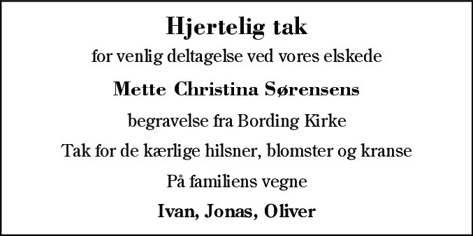 Dødsannonce for Mette Christina Sørensen
