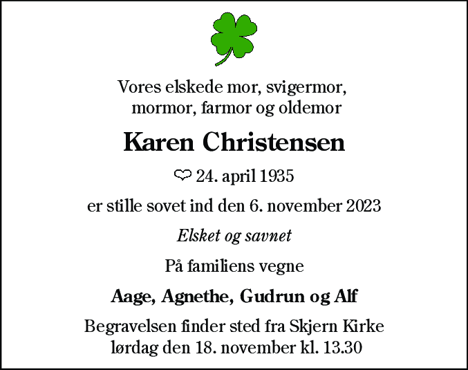 Dødsannonce for Karen Christensen