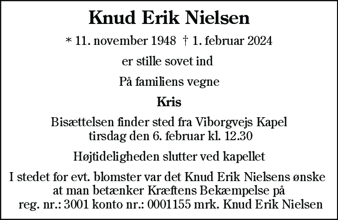 Dødsannonce for Knud Erik Nielsen