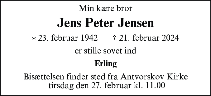 Dødsannonce for Jens Peter Jensen