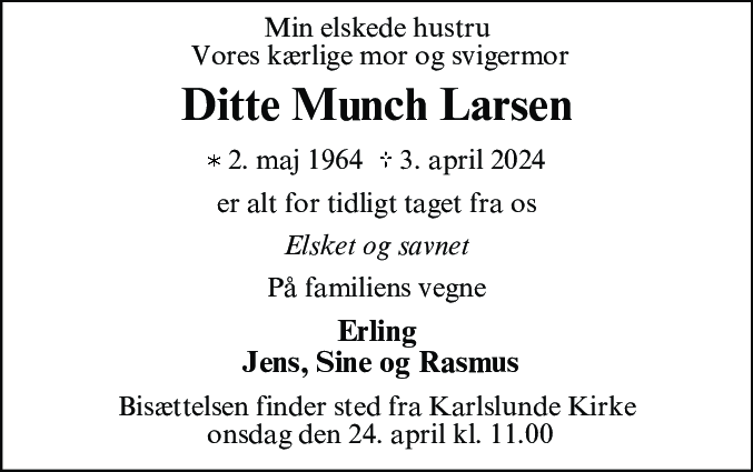 Dødsannonce for Ditte Munch Larsen