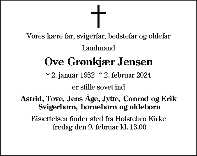 Dødsannonce for Ove Grønkjær Jensen