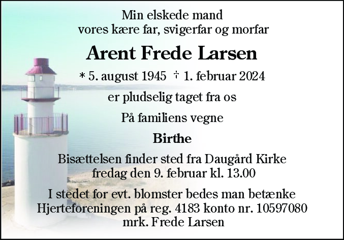 Dødsannonce for Arent Frede Larsen