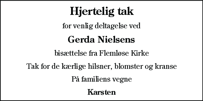 Dødsannonce for Gerda Nielsen