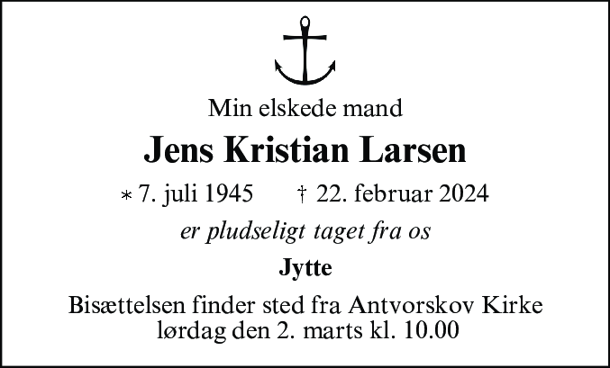 Dødsannonce for Jens Kristian Larsen