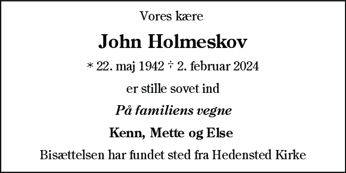 Dødsannonce for John Holmeskov