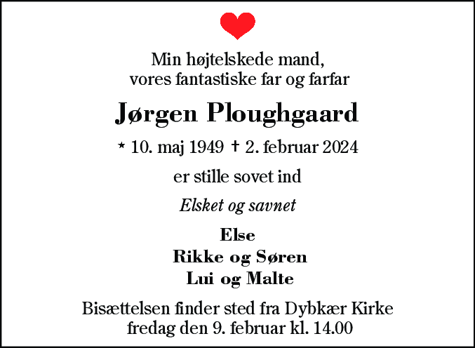 Dødsannonce for Jørgen Ploughgaard