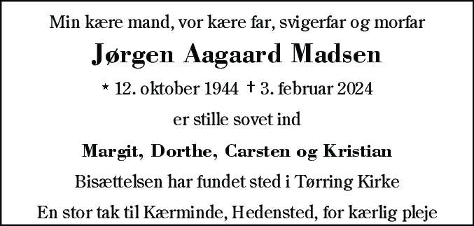 Dødsannonce for Jørgen Aagaard Madsen
