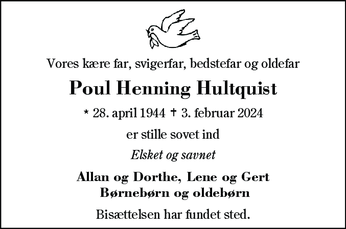 Dødsannonce for Paul Henning Hultquist