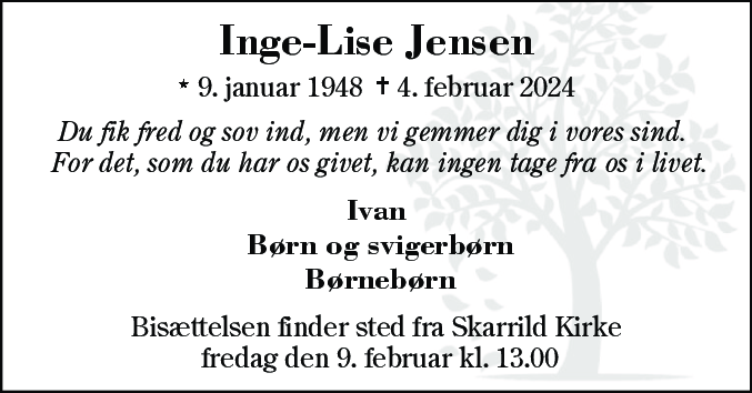 Dødsannonce for Inge-Lise Jensen