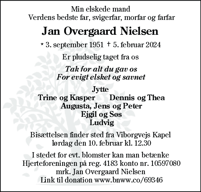 Dødsannonce for Jan Overgaard Nielsen
