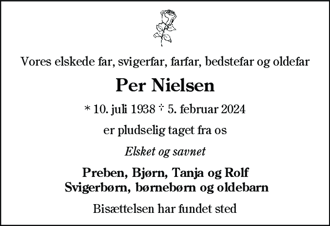 Dødsannonce for Per Nielsen