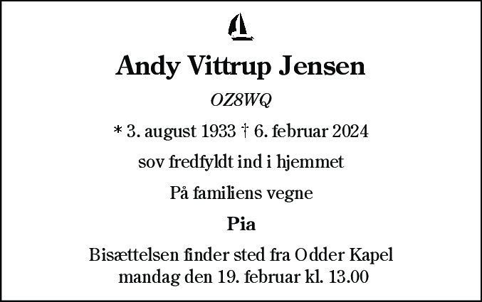Dødsannonce for Andy Vittrup Jensen