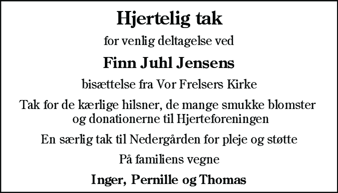 Dødsannonce for Finn Juhl Jensen