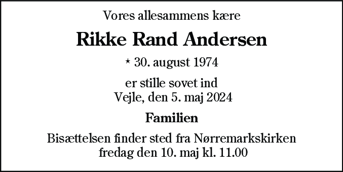 Dødsannonce for Rikke Rand Andersen